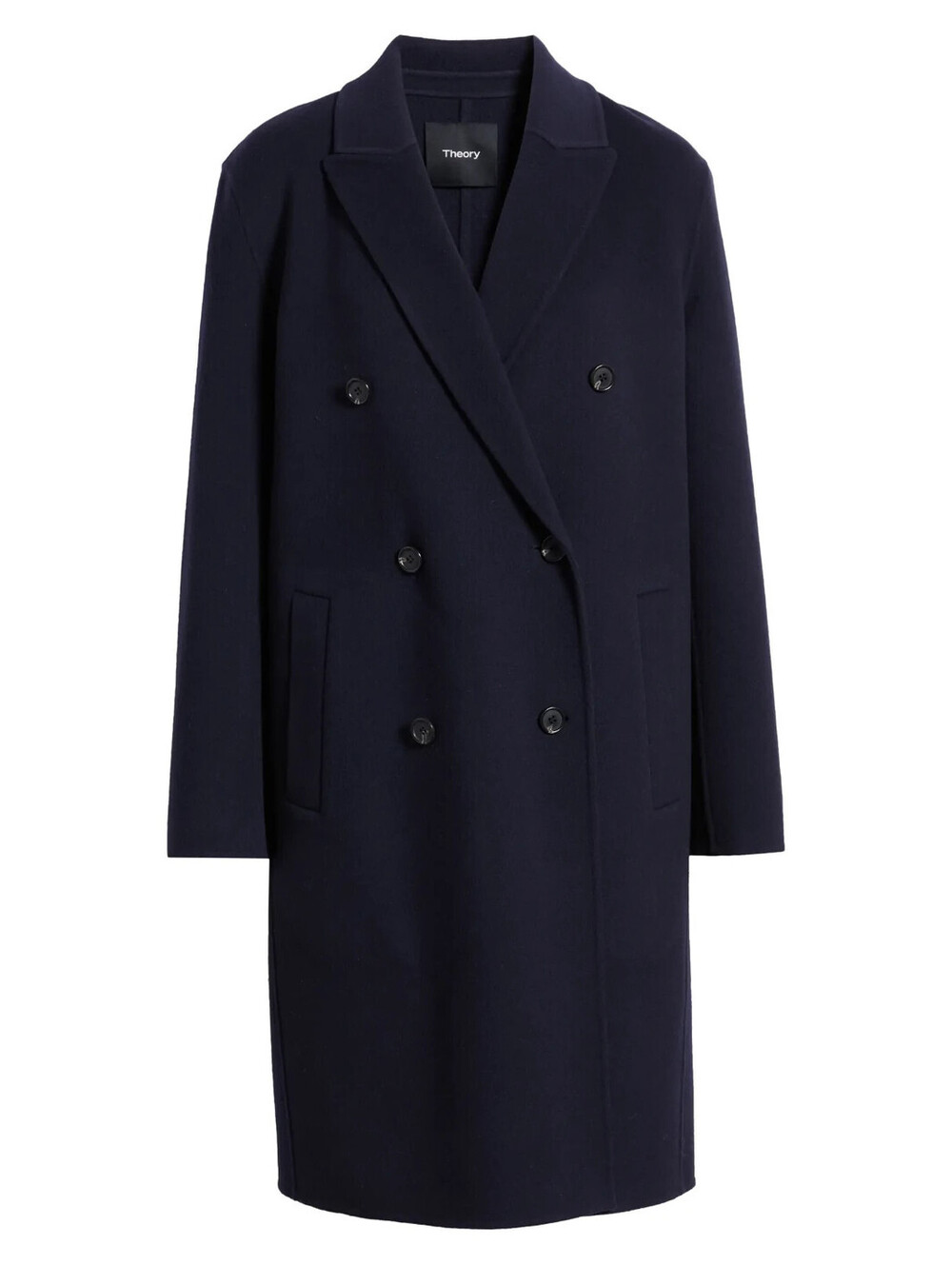 NEW, Theory Double Breasted Wool & Cashmere Coat in Navy Sz L #W207
